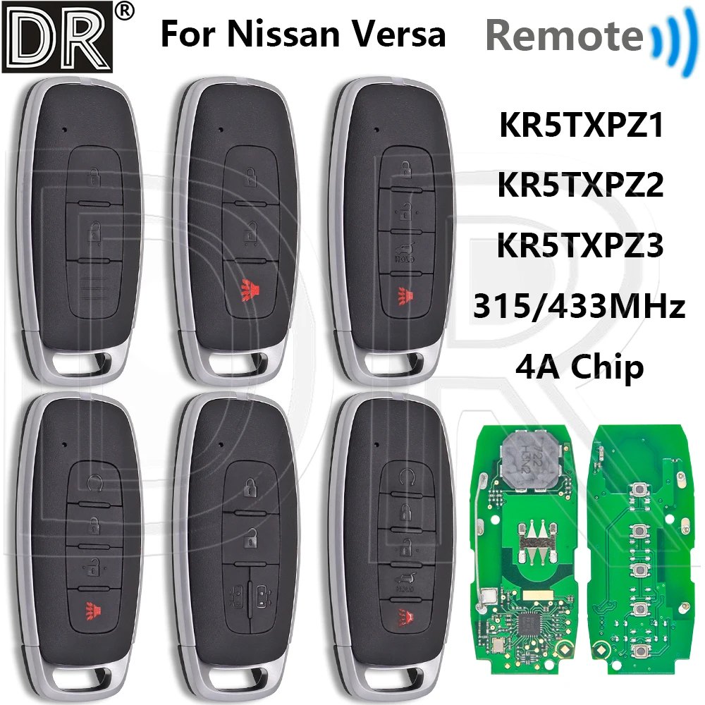Great 4A Chip 315/433MHz KR5TXPZ1/Z2/Z3 Proximity Car Remote Key For Nissan Rogue Kicks X-Trial Ariya Versa Pathfinder Ignis