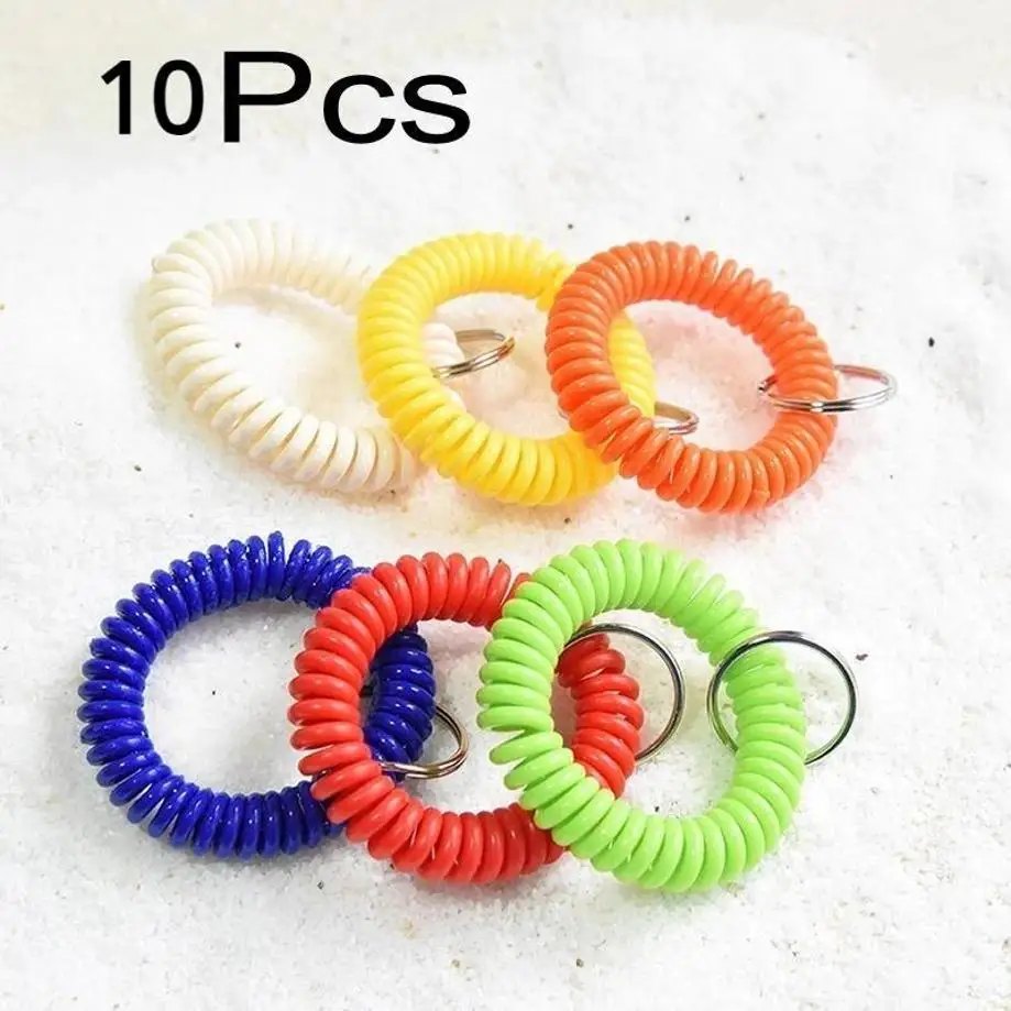 10pcs 2026 New Random Color Stretch Coil Wristband Keychain 10Pcs Elastic Bracelet Key Holder Portable Key Ring